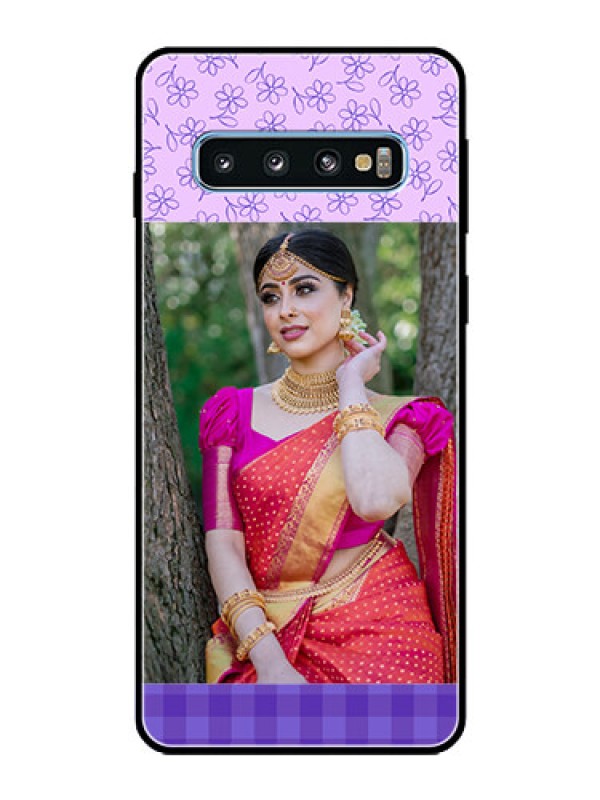 Custom Galaxy S10 Custom Glass Phone Case  - Purple Floral Design