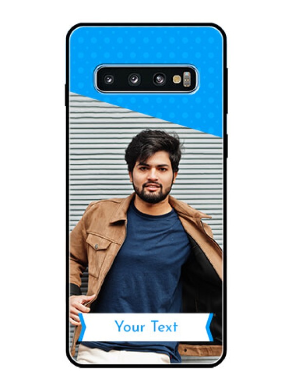 Custom Galaxy S10 Photo Printing on Glass Case  - Simple Blue Color Design