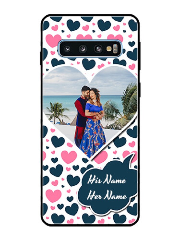 Custom Galaxy S10 Custom Glass Phone Case  - Pink & Blue Heart Design