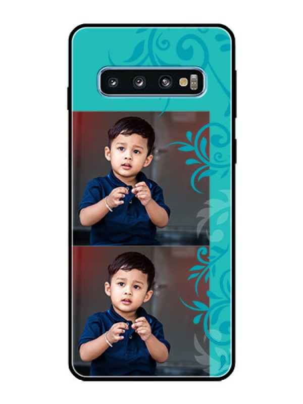 Custom Galaxy S10 Personalized Glass Phone Case  - with Photo and Green Floral Design 