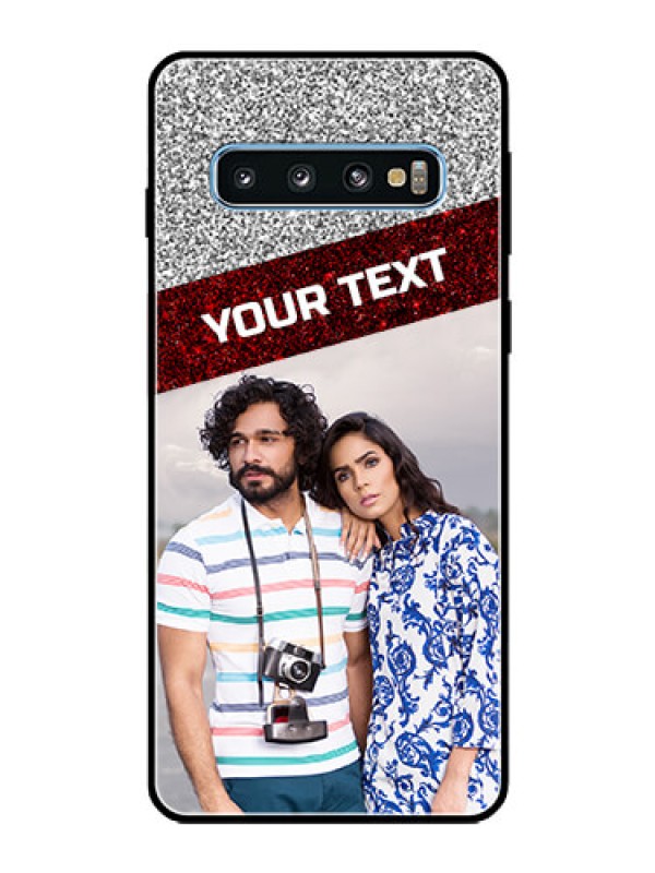 Custom Galaxy S10 Personalized Glass Phone Case  - Image Holder with Glitter Strip Design