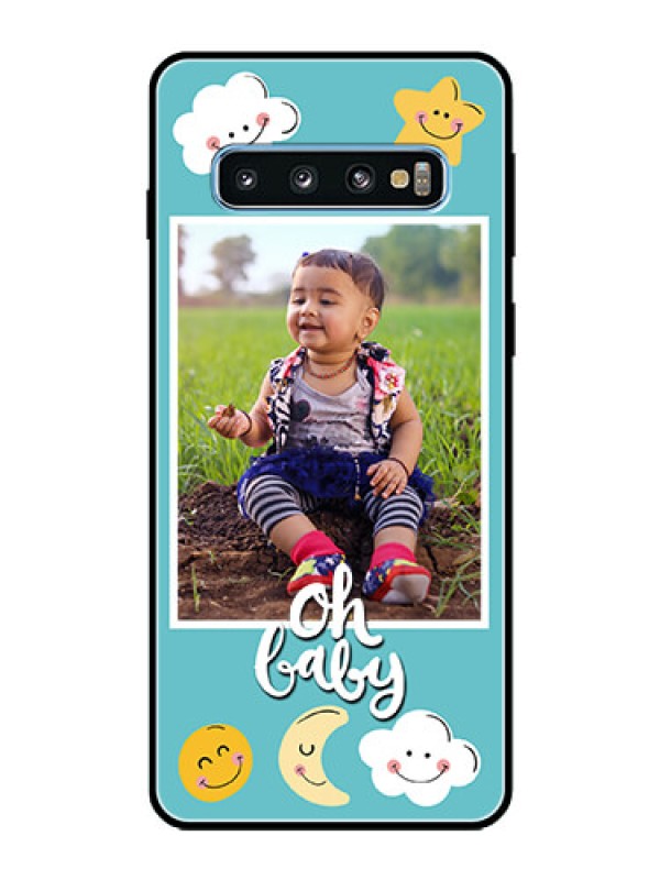 Custom Galaxy S10 Personalized Glass Phone Case  - Smiley Kids Stars Design