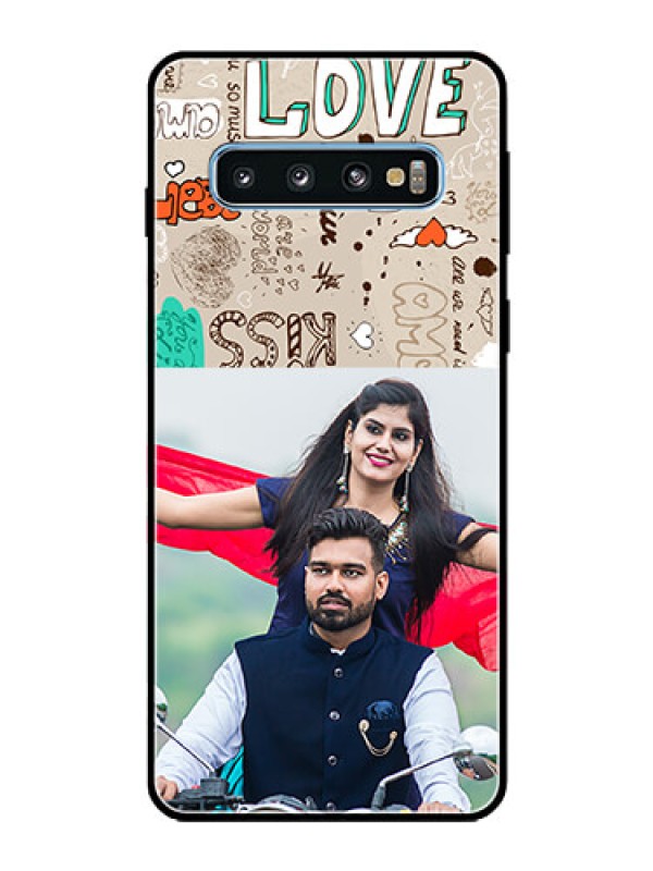 Custom Galaxy S10 Custom Glass Phone Case  - Love Doodle Pattern 