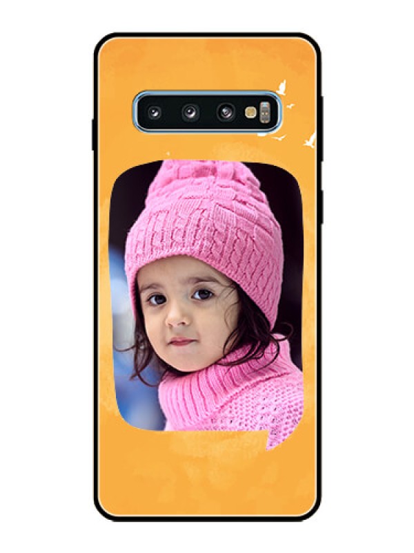 Custom Galaxy S10 Personalized Glass Phone Case  - Water Color Design with Bird Icons