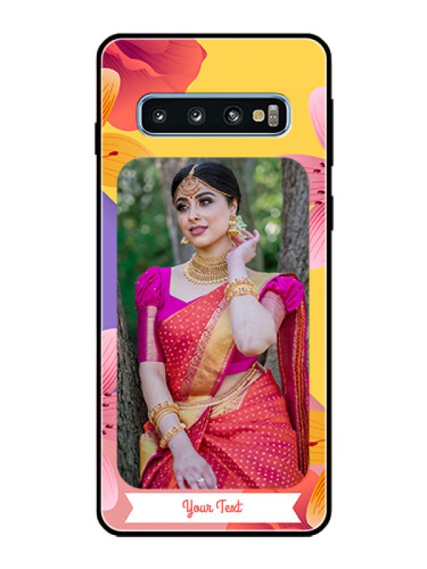 Custom Galaxy S10 Custom Glass Mobile Case  - 3 Image With Vintage Floral Design