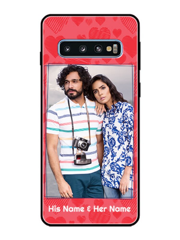 Custom Galaxy S10 Photo Printing on Glass Case  - with Red Heart Symbols Design