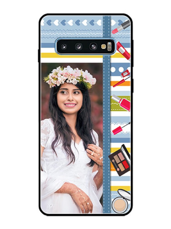Custom Galaxy S10 Personalized Glass Phone Case  - Makeup Icons Design