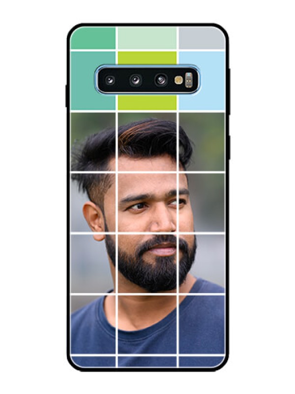 Custom Galaxy S10 Photo Printing on Glass Case  - with white box pattern 