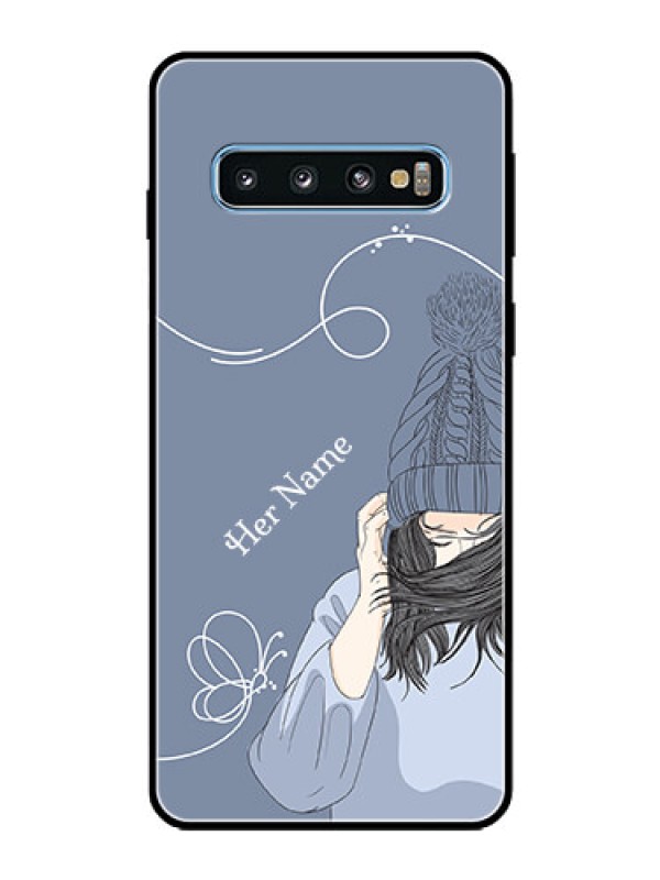 Custom Galaxy S10 Custom Glass Mobile Case - Girl in winter outfit Design