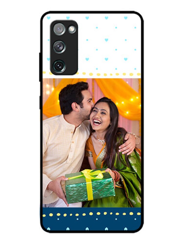 Custom Galaxy S20 FE 5G Personalized Glass Phone Case  - White and Blue Abstract Design