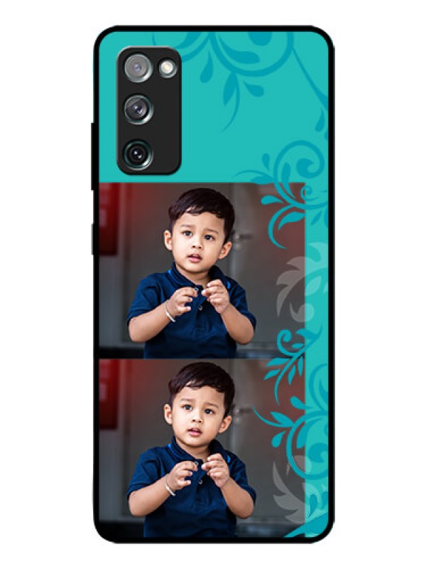 Custom Galaxy S20 FE 5G Personalized Glass Phone Case  - with Photo and Green Floral Design 