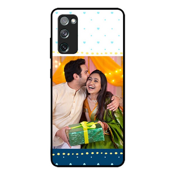 Galaxy S20 Fe Personalized Glass Phone Case - White and Blue Abstract Design Galaxy S20 Fe Personalized Glass Phone Case - White and Blue Abstract Design