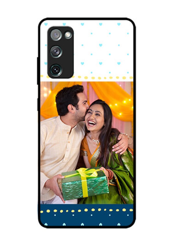 Galaxy S20 Fe Personalized Glass Phone Case  - White and Blue Abstract Design