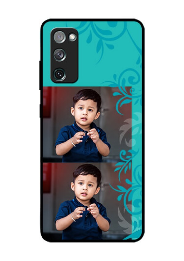 Galaxy S20 Fe Personalized Glass Phone Case  - with Photo and Green Floral Design 