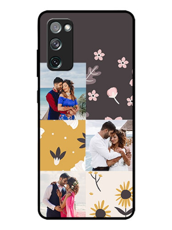 Custom Galaxy S20 Fe Photo Printing on Glass Case  - 3 Images with Floral Design