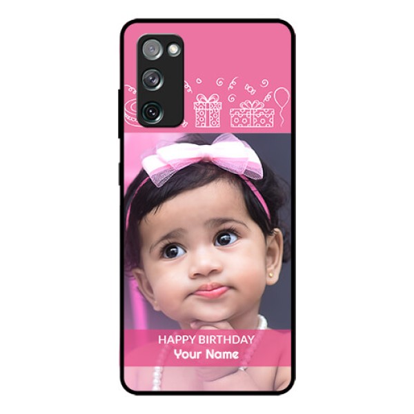 Galaxy S20 Fe Photo Printing on Glass Case - with Birthday Line Art Design Galaxy S20 Fe Photo Printing on Glass Case - with Birthday Line Art Design