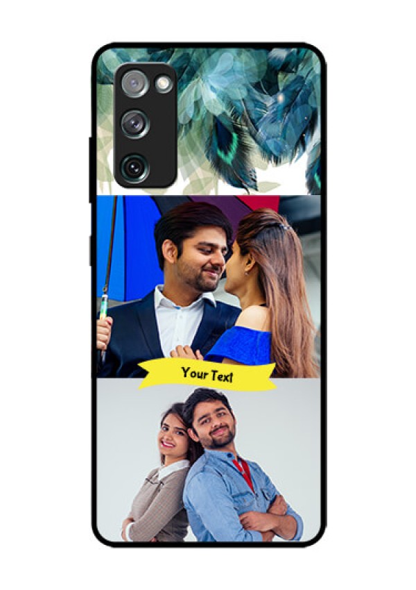 Galaxy S20 Fe Personalized Glass Phone Case  - Image with Boho Peacock Feather Design