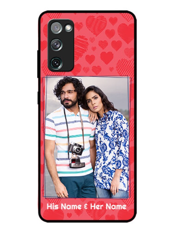 Custom Galaxy S20 Fe Photo Printing on Glass Case  - with Red Heart Symbols Design