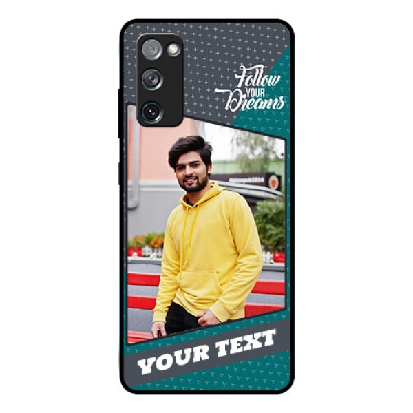Galaxy S20 Fe Personalized Glass Phone Case - Background Pattern Design with Quote Galaxy S20 Fe Personalized Glass Phone Case - Background Pattern Design with Quote