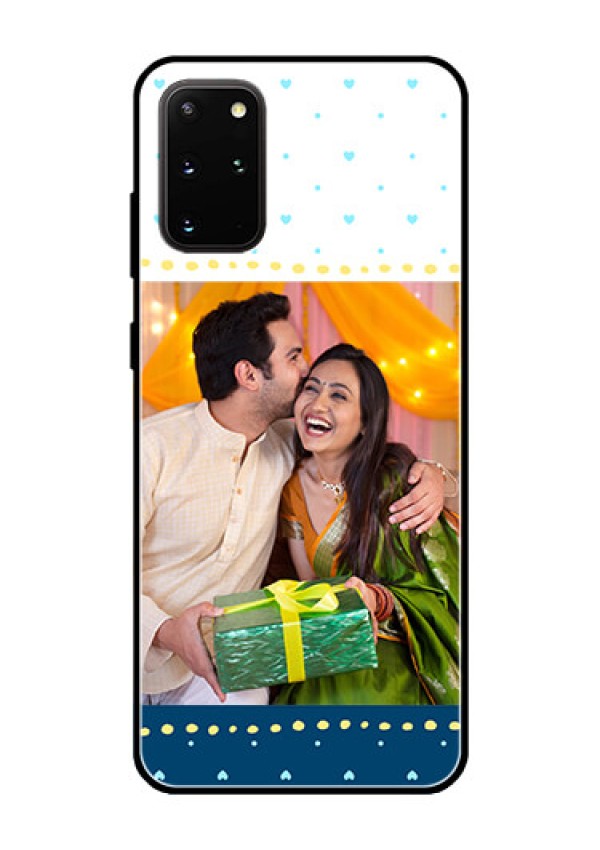 Galaxy S20 Plus Personalized Glass Phone Case  - White and Blue Abstract Design