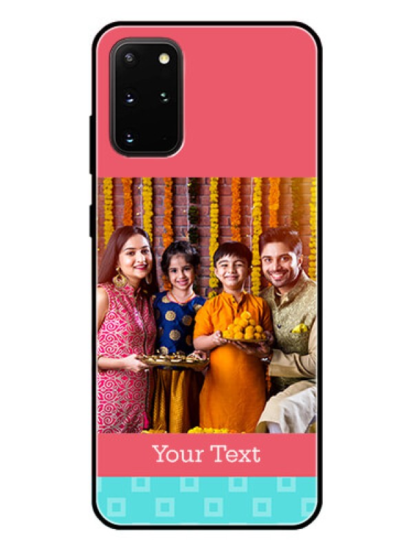 Custom Galaxy S20 Plus Personalized Glass Phone Case  - Peach & Blue Color Design