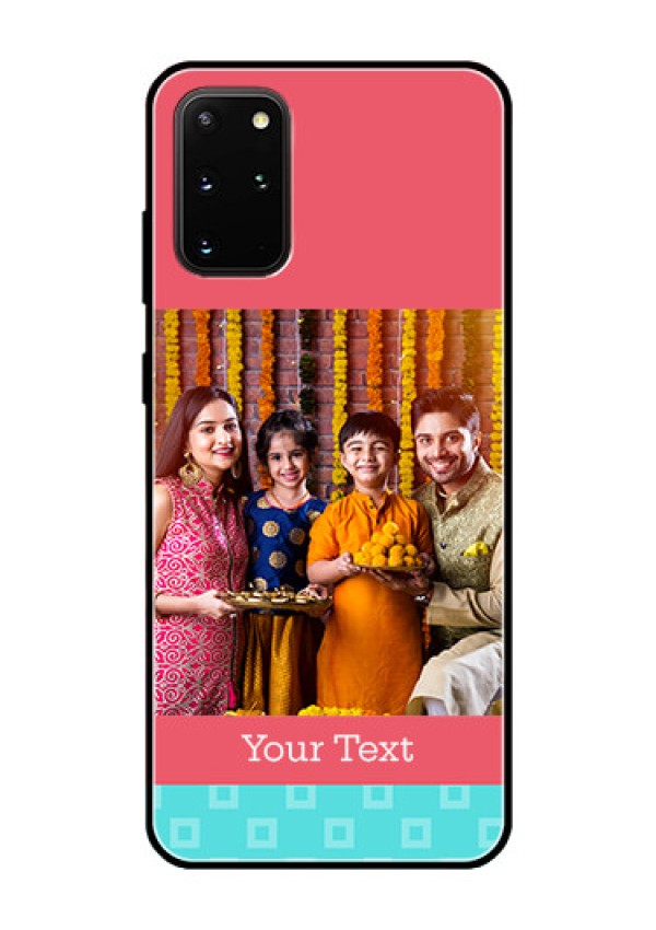 Galaxy S20 Plus Personalized Glass Phone Case  - Peach & Blue Color Design