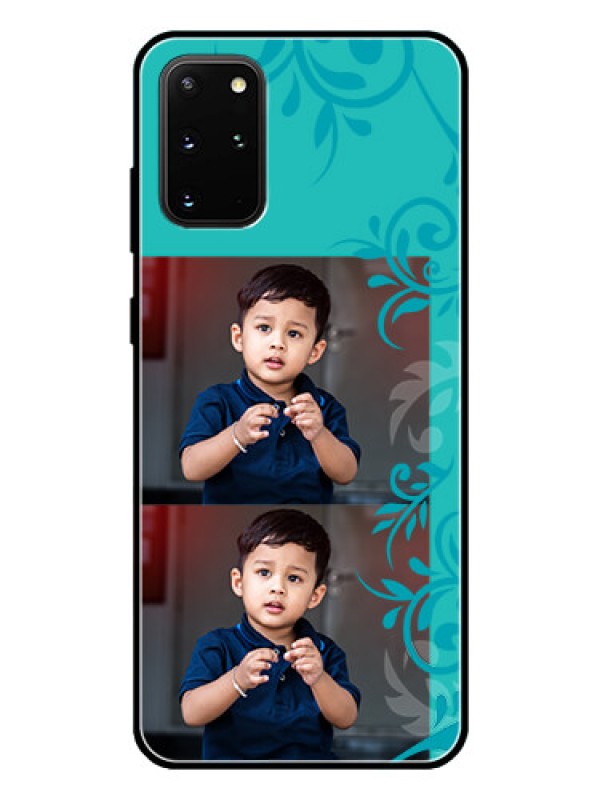 Custom Galaxy S20 Plus Personalized Glass Phone Case  - with Photo and Green Floral Design 