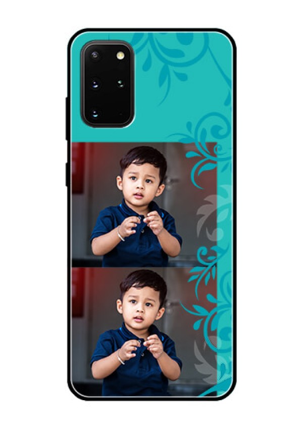 Galaxy S20 Plus Personalized Glass Phone Case  - with Photo and Green Floral Design 