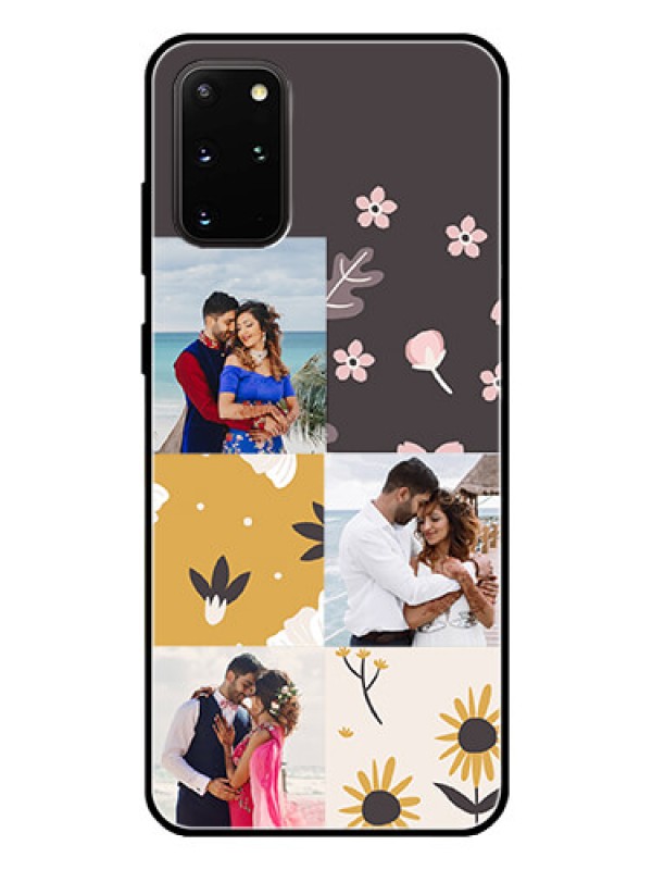 Custom Galaxy S20 Plus Photo Printing on Glass Case  - 3 Images with Floral Design