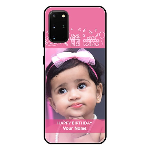 Galaxy S20 Plus Photo Printing on Glass Case  - with Birthday Line Art Design