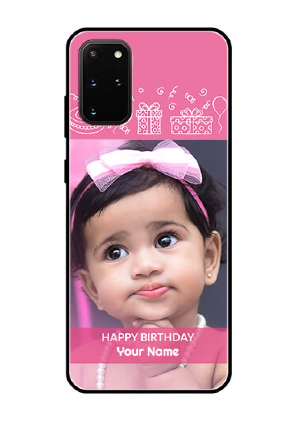 Galaxy S20 Plus Photo Printing on Glass Case  - with Birthday Line Art Design