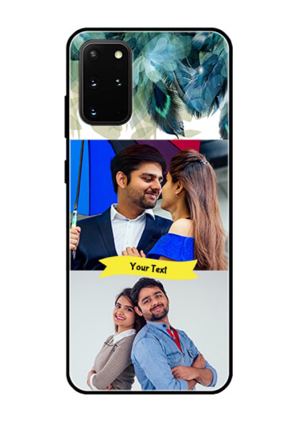 Galaxy S20 Plus Personalized Glass Phone Case  - Image with Boho Peacock Feather Design
