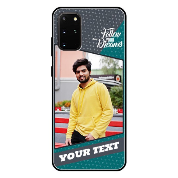 Galaxy S20 Plus Personalized Glass Phone Case - Background Pattern Design with Quote Galaxy S20 Plus Personalized Glass Phone Case - Background Pattern Design with Quote