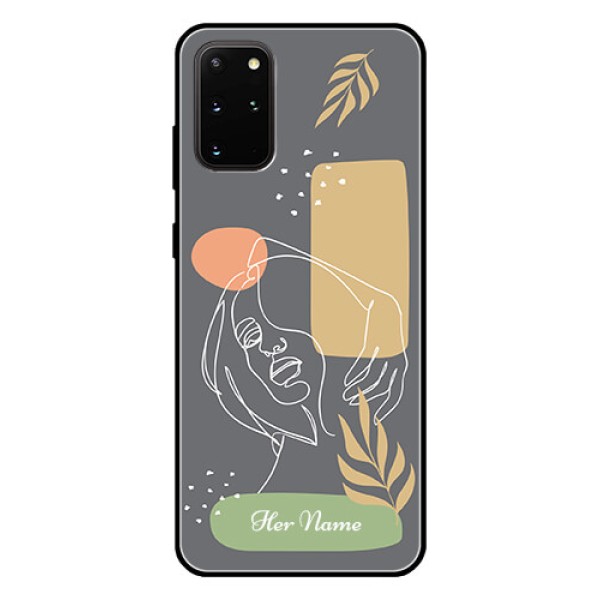 Galaxy S20 Plus Custom Glass Phone Case - Gazing Woman line art Design