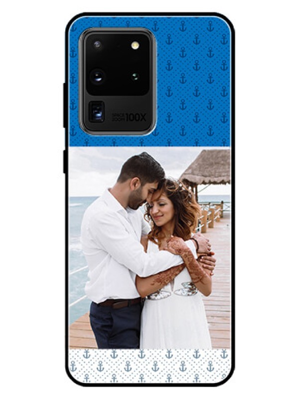 Custom Galaxy S20 Ultra Photo Printing on Glass Case  - Blue Anchors Design