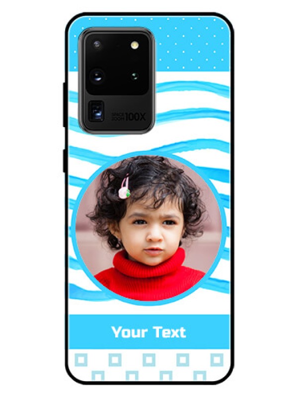 Custom Galaxy S20 Ultra Custom Glass Phone Case  - Simple Blue Case Design