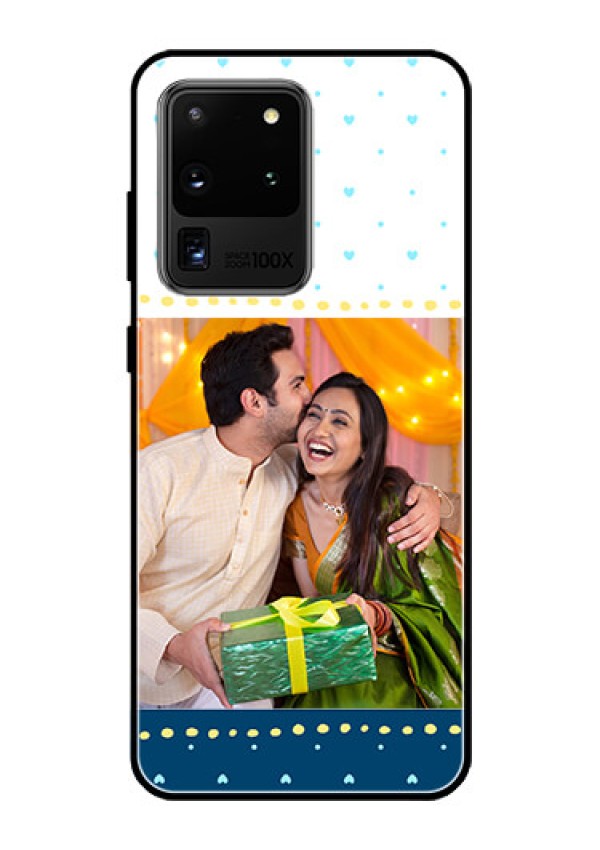 Galaxy S20 Ultra Personalized Glass Phone Case  - White and Blue Abstract Design