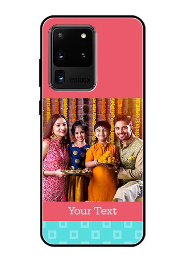 Galaxy S20 Ultra Personalized Glass Phone Case  - Peach & Blue Color Design