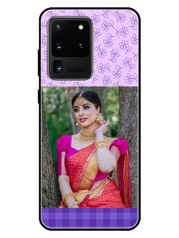 Custom Galaxy S20 Ultra Custom Glass Phone Case  - Purple Floral Design