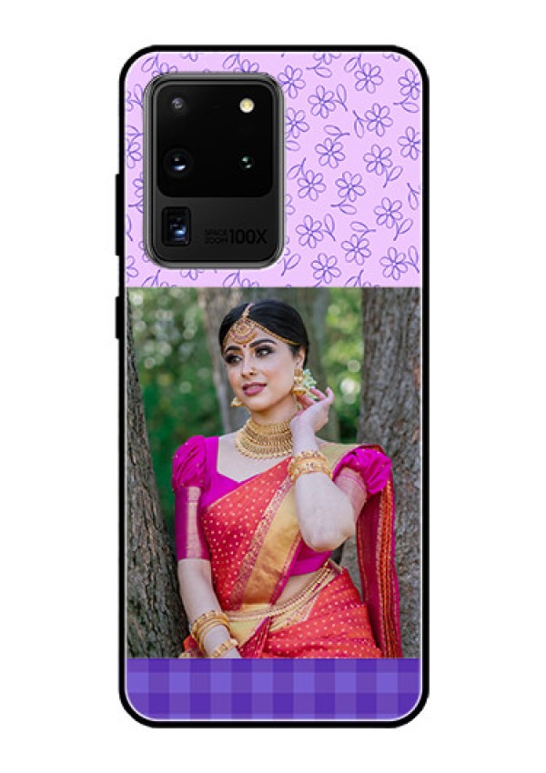 Galaxy S20 Ultra Custom Glass Phone Case  - Purple Floral Design