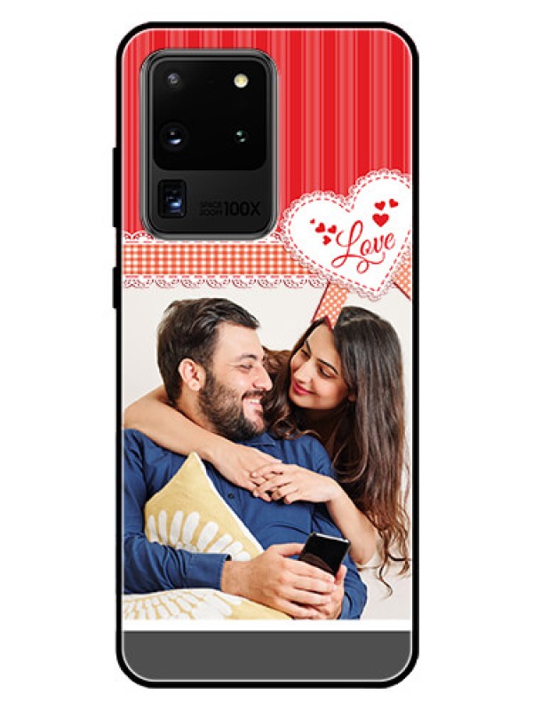Custom Galaxy S20 Ultra Custom Glass Mobile Case  - Red Love Pattern Design