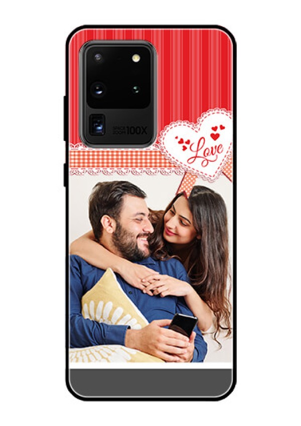 Galaxy S20 Ultra Custom Glass Mobile Case  - Red Love Pattern Design