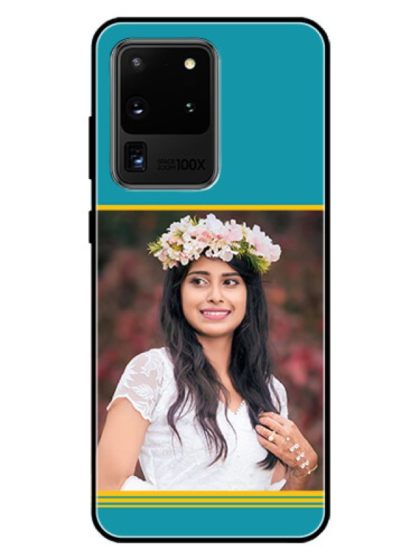 Custom Galaxy S20 Ultra Custom Glass Phone Case  - Yellow & Blue Design 