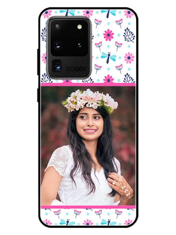 Custom Galaxy S20 Ultra Photo Printing on Glass Case  - Colorful Flower Design