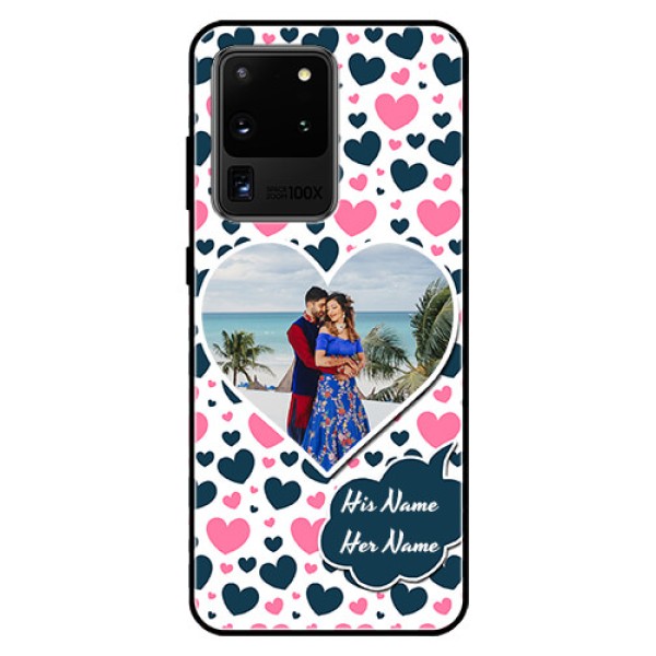 Galaxy S20 Ultra Custom Glass Phone Case - Pink & Blue Heart Design Galaxy S20 Ultra Custom Glass Phone Case - Pink & Blue Heart Design