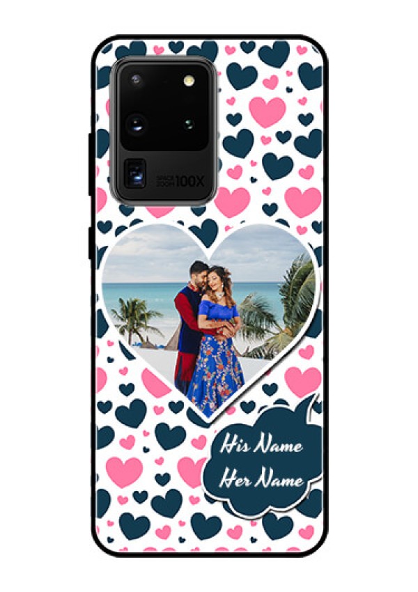 Galaxy S20 Ultra Custom Glass Phone Case  - Pink & Blue Heart Design