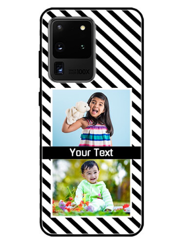 Custom Galaxy S20 Ultra Photo Printing on Glass Case  - Black And White Stripes Design