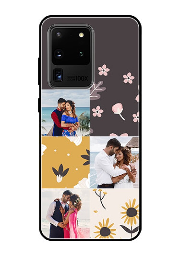 Galaxy S20 Ultra Photo Printing on Glass Case  - 3 Images with Floral Design
