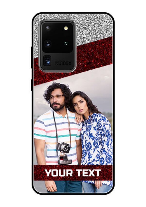 Galaxy S20 Ultra Personalized Glass Phone Case  - Image Holder with Glitter Strip Design