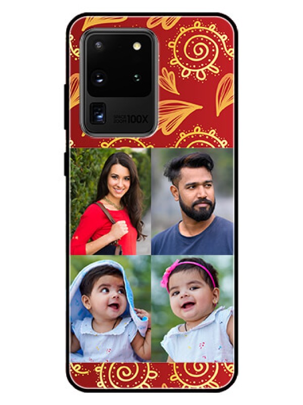 Custom Galaxy S20 Ultra Photo Printing on Glass Case  - 4 Image Traditional Design